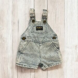 VTG USA OshKosh Vestbak Bib‎ Denim Overall Shorts Striped Size 3/6 M 1969 EUC